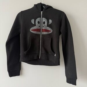 Paul Frank Black Daisy Street zip-up hoodie with silver monkey design #kidcore